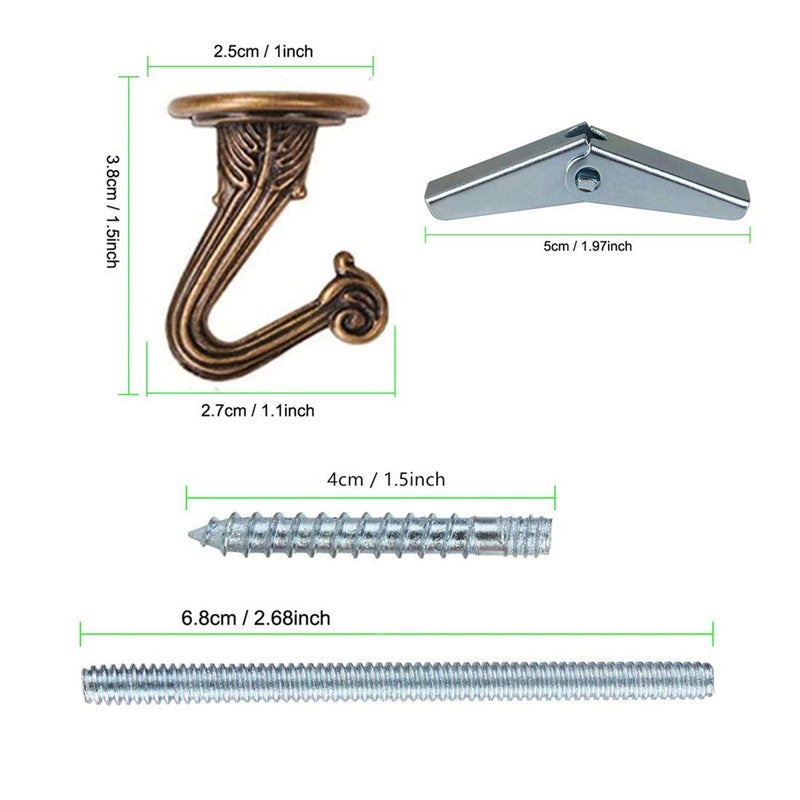 bnafes 2 Sets Metal Ceiling Hooks, Heavy Duty Swag Ceiling Hooks with Hardware for Hanging Plants/Chandeliers/Wind Chimes/Ornament (Bronze Color) - Image 3